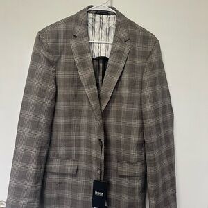 Boss Men's Brown Plaid Blazer